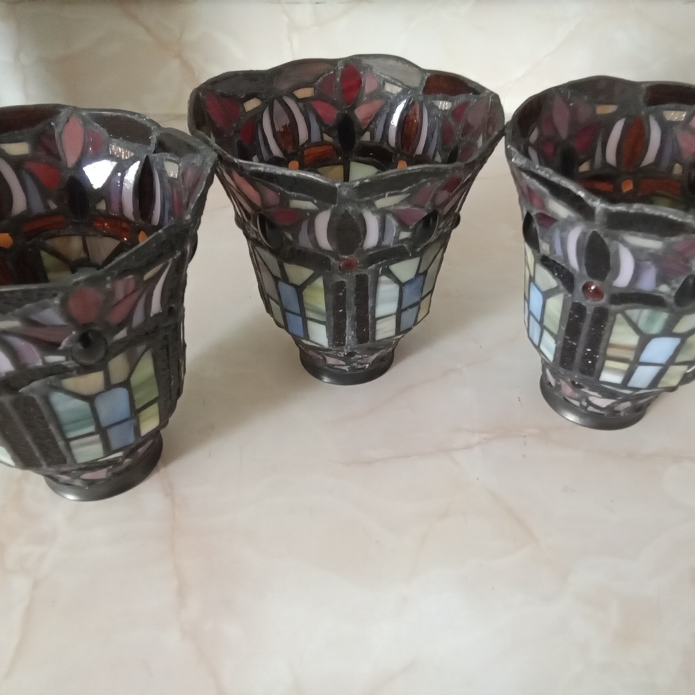3 Vintage Style TIFFANY Style Stained Glass Shape - Picture 2 of 6